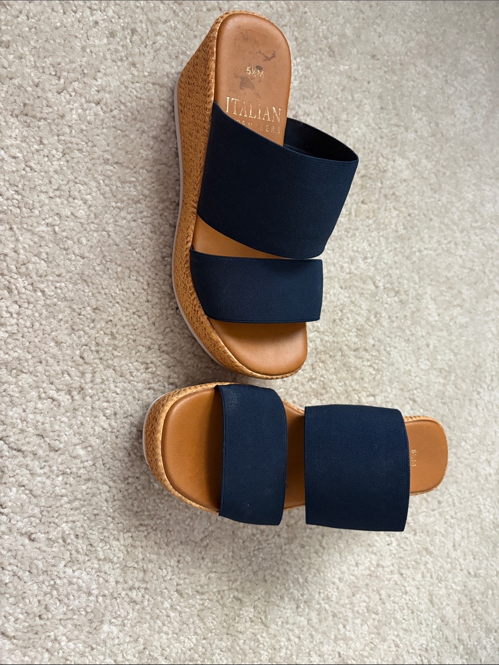 Italian Shoemakers Navy Double-Band Wedge Slides